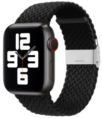 Braided nylon bandje - Zwart - Geschikt voor Apple Watch 42mm / 44mm / 45mm / 49mm