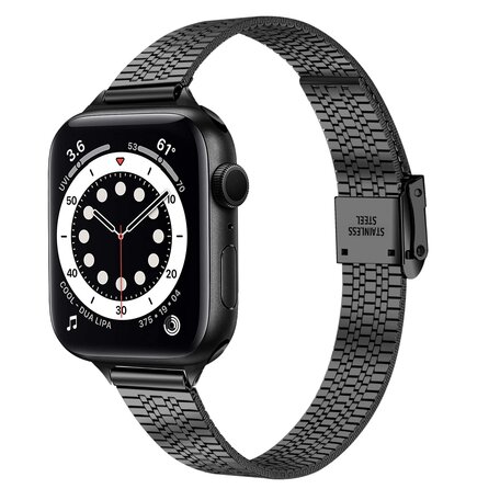 Stainless steel slim fit bandje - Zwart - Geschikt voor Apple Watch 42mm / 44mm / 45mm / 49mm