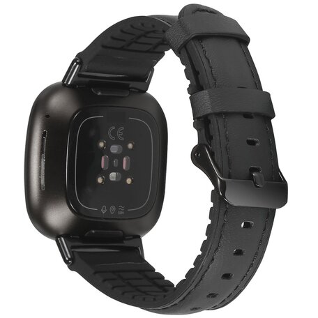 Fitbit Versa 3 & Sense 1 - leer + siliconen bandje - Zwart