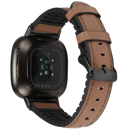 Fitbit Versa 3 & Sense 1 - leer + siliconen bandje - Bruin