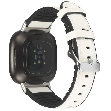 Fitbit Versa 3 & Sense 1 - leer + siliconen bandje - Wit