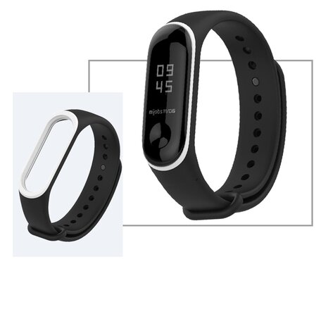 Xiaomi Mi band 3 / 4 / 5 / 6 bandje Duo color - Zwart met wit