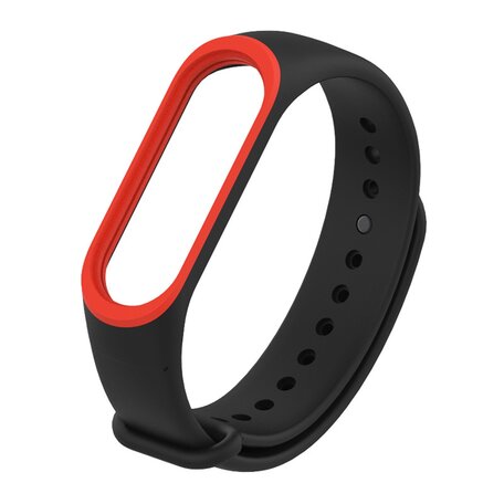 Xiaomi Mi band 3 / 4 / 5 / 6 / 7 bandje Duo color - Zwart met rood