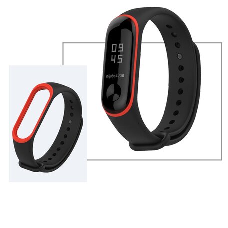 Xiaomi Mi band 3 / 4 / 5 / 6 / 7 bandje Duo color - Zwart met rood