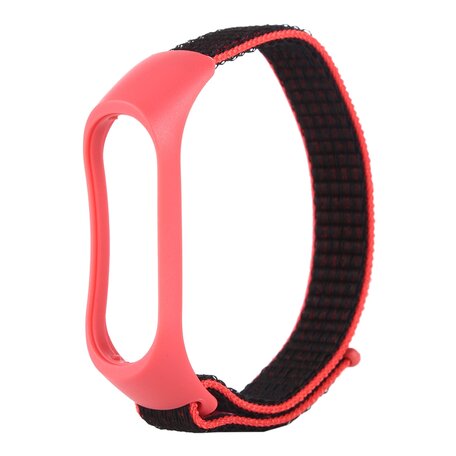 Nylon Geweven Bandje Xiaomi Mi Band 3 / 4 / 5 / 6 / 7 - Roze / Zwart