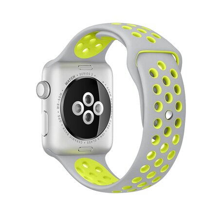 Sportbandje - Maat: M/L - Grijs + Geel - Geschikt voor Apple Watch 42mm / 44mm / 45mm / 49mm
