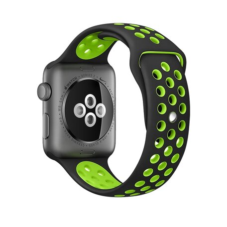 Sportbandje - Maat: M/L - Zwart + Groen - Geschikt voor Apple Watch 42mm / 44mm / 45mm / 49mm