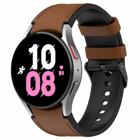 leer + siliconen bandje - Maat: large - Bruin - Samsung Galaxy Watch 4 - 40mm & 44mm