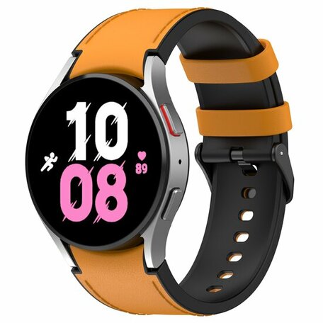 leer + siliconen bandje - Maat: large - Oker - Samsung Galaxy Watch 4 - 40mm & 44mm