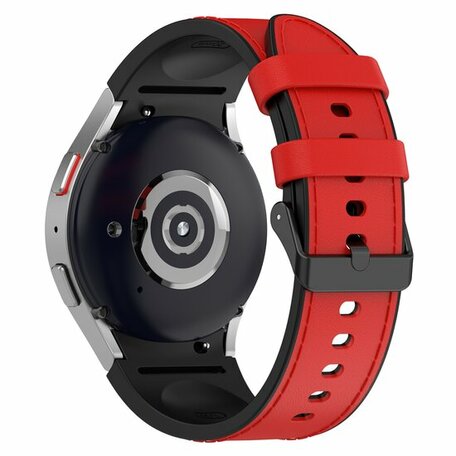 leer + siliconen bandje - Maat: large - Rood - Samsung Galaxy Watch 4 - 40mm & 44mm