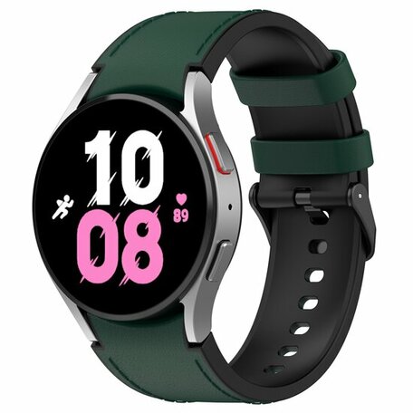 leer + siliconen bandje - Maat: large - Donkergroen - Samsung Galaxy Watch 4 - 40mm & 44mm