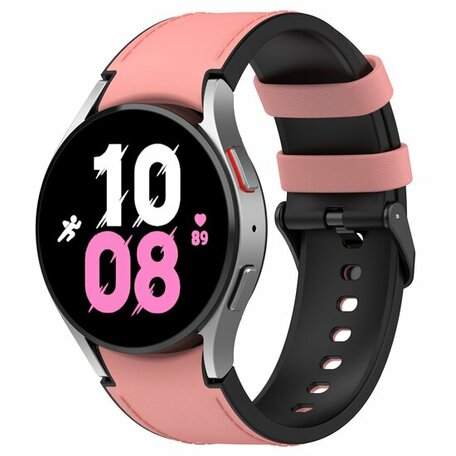 leer + siliconen bandje - Maat: large - Roze - Samsung Galaxy Watch 4 - 40mm & 44mm