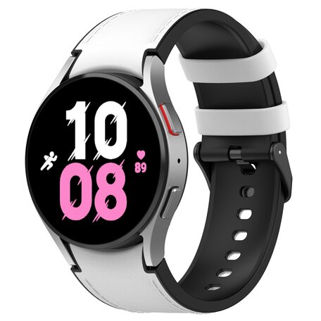 leer + siliconen bandje - Maat: small - Wit - Samsung Galaxy Watch 4 - 40mm / 44mm