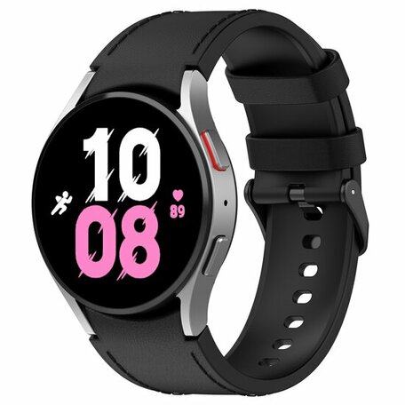 leer + siliconen bandje - Maat: large - Zwart - Samsung Galaxy Watch 5 Pro - 45mm