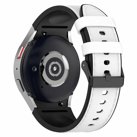 leer + siliconen bandje - Maat: large - Wit - Samsung Galaxy Watch 5 Pro - 45mm