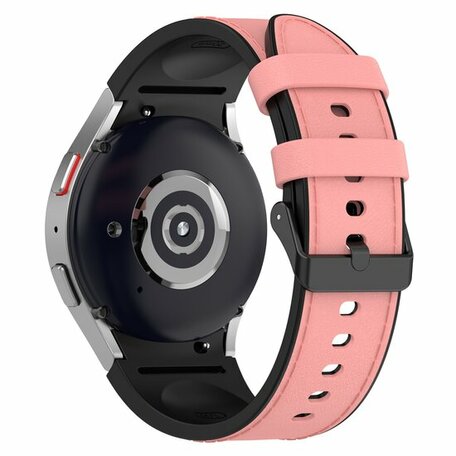 leer + siliconen bandje - Maat: large - Roze - Samsung Galaxy Watch 5 Pro - 45mm