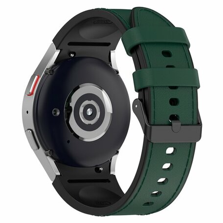 leer + siliconen bandje - Maat: small - Donkergroen - Samsung Galaxy Watch 5 Pro - 45mm