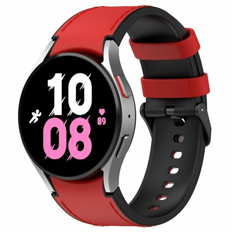 leer + siliconen bandje - Maat: small - Rood - Samsung Galaxy Watch 5 Pro - 45mm