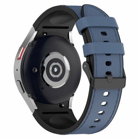 leer + siliconen bandje - Maat: large - Donkerblauw - Samsung Galaxy Watch 4 Classic - 42mm & 46mm