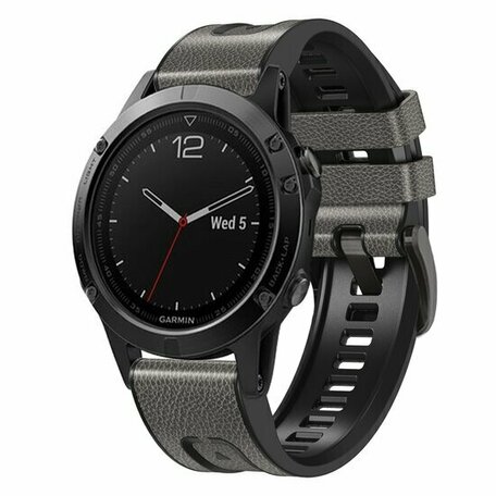 leer + siliconen bandje - Grijs - Garmin Forerunner 745 / 935 / 945 / 955 / 965