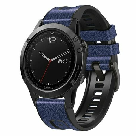 leer + siliconen bandje - Blauw - Garmin Forerunner 745 / 935 / 945 / 955 / 965