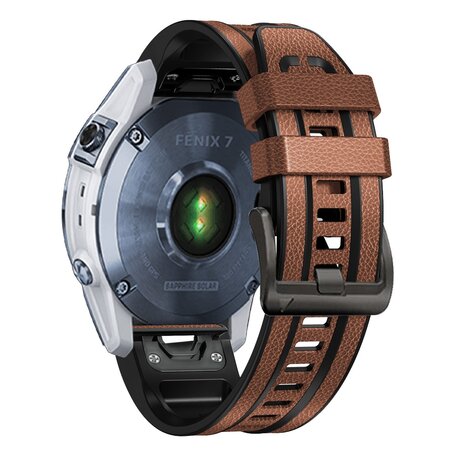 leer + siliconen bandje - Bruin - Garmin Fenix 7X / 6X / 5X