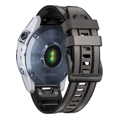 leer + siliconen bandje - Grijs - Garmin Fenix 7X / 6X / 5X