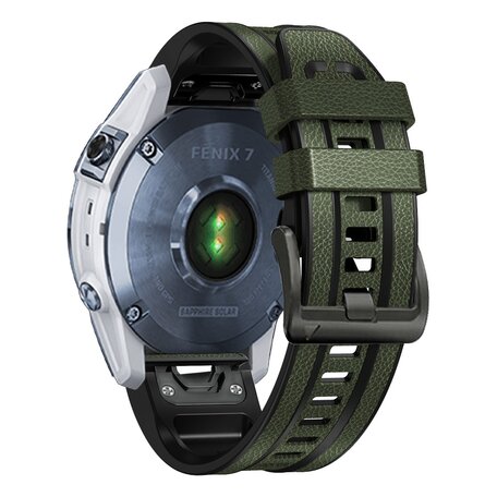 leer + siliconen bandje - Groen - Garmin Fenix 7X / 6X / 5X