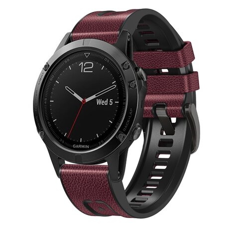 leer + siliconen bandje - Bordeaux - Garmin Fenix 7X / 6X / 5X