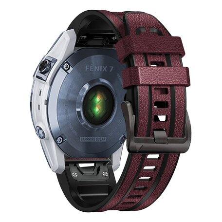 leer + siliconen bandje - Bordeaux - Garmin Fenix 7X / 6X / 5X