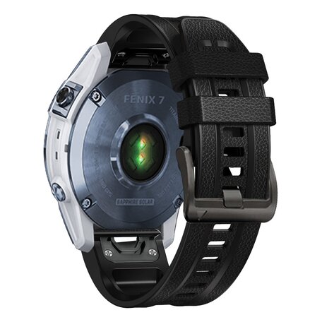 leer + siliconen bandje - Zwart - Garmin Fenix 7X / 6X / 5X