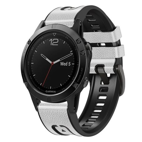 leer + siliconen bandje - Wit - Garmin Fenix 7X / 6X / 5X