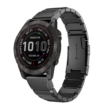 Stainless steel schakelband - Zwart - Garmin Fenix 7X / 6X / 5X