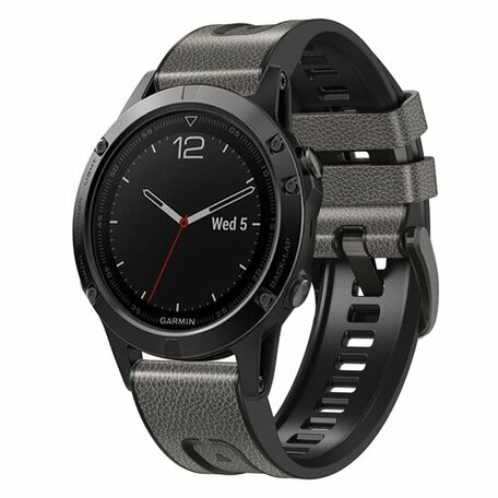 leer + siliconen bandje - Grijs - Garmin Fenix 7 / 6 / 5