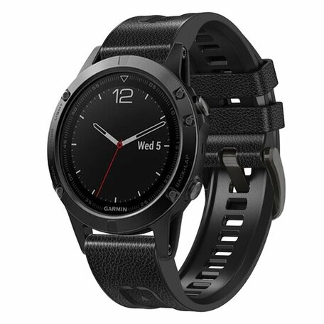 leer + siliconen bandje - Zwart - Garmin Fenix 7 / 6 / 5