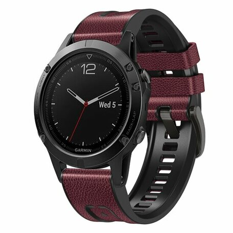 leer + siliconen bandje - Bordeaux - Garmin Fenix 7 / 6 / 5