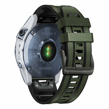 leer + siliconen bandje - Groen - Garmin Fenix 7 / 6 / 5