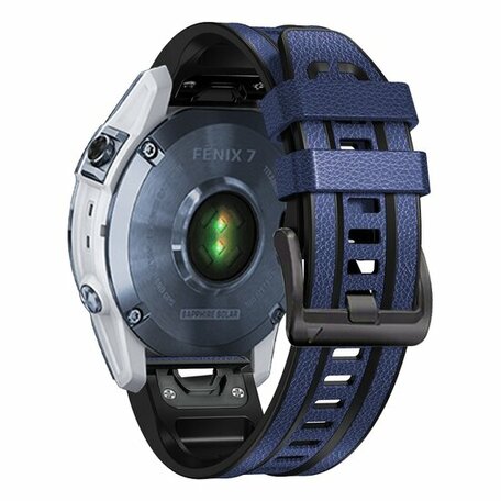 leer + siliconen bandje - Blauw - Garmin Fenix 7 / 6 / 5