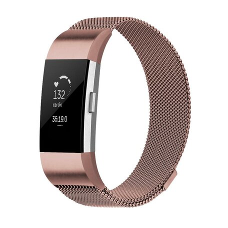 Fitbit Charge 2 milanese bandje - Maat: Large - Rosé goud