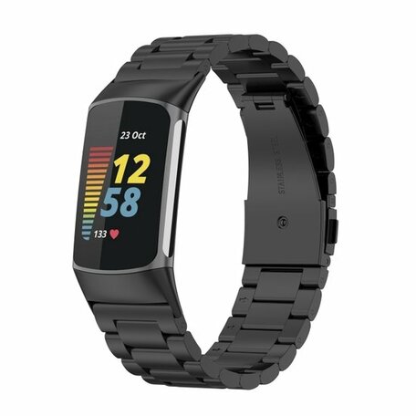 Metalen bandje - Zwart - Geschikt voor FitBit Charge 5