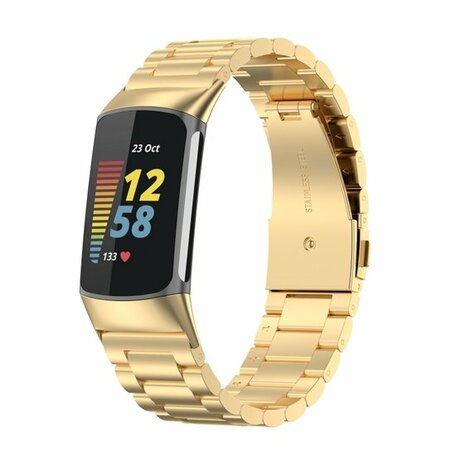 Metalen bandje - goud - Geschikt voor FitBit Charge 5