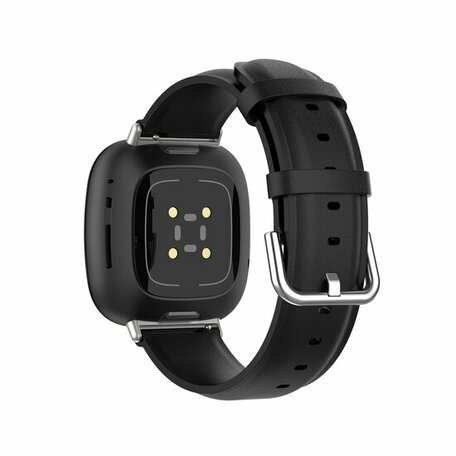 Fitbit Versa 3/4 & Sense 1/2 leren bandje - Zwart