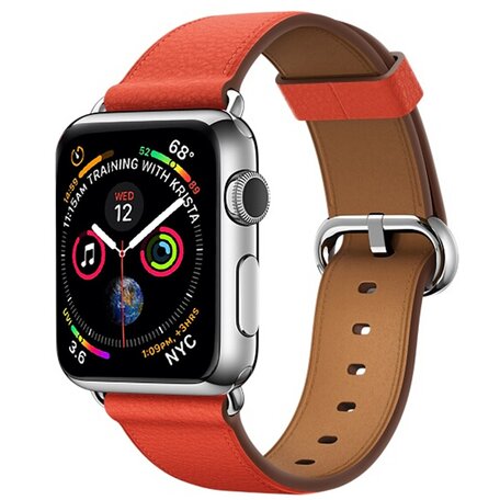 Classic lederen bandje - Licht oranje/bruin - Geschikt voor Apple Watch 38mm / 40mm / 41mm