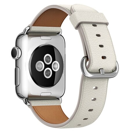 Classic lederen bandje - Wit - Geschikt voor Apple Watch 38mm / 40mm / 41mm