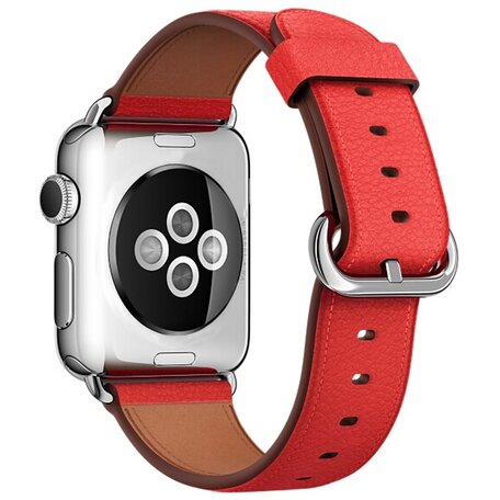 Classic lederen bandje - Rood - Geschikt voor Apple Watch 38mm / 40mm / 41mm