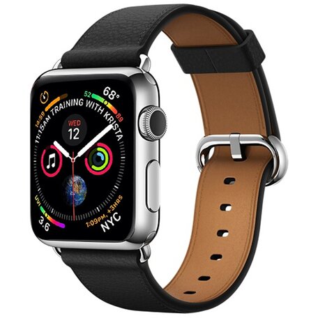 Classic lederen bandje - Zwart - Geschikt voor Apple Watch 38mm / 40mm / 41mm