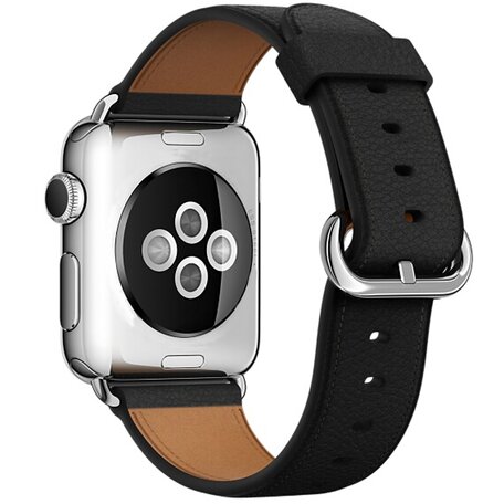 Classic lederen bandje - Zwart - Geschikt voor Apple Watch 38mm / 40mm / 41mm