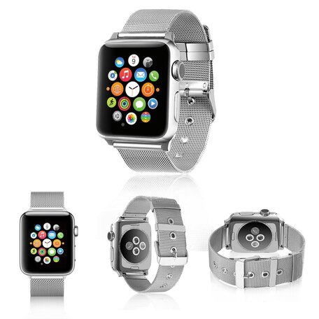 Milanese met gesp bandje - Zilver - Geschikt voor Apple Watch 38mm / 40mm / 41mm