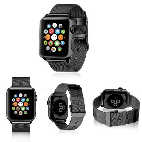 Milanese met gesp bandje - Zwart - Geschikt voor Apple Watch 38mm / 40mm / 41mm