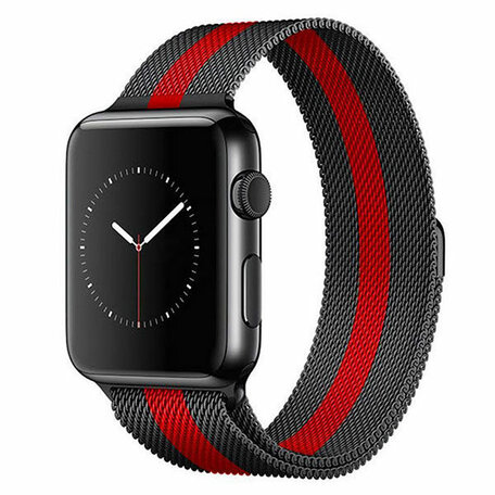 Milanese RVS bandje - Zwart met rood - Geschikt voor Apple Watch 38mm / 40mm / 41mm